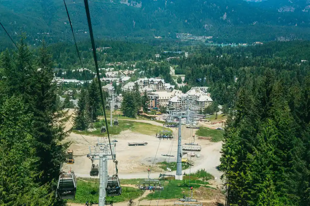 The village and the lifts seen from above the forest