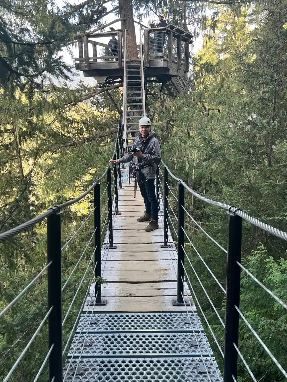 A walker alone on the suspension bridge